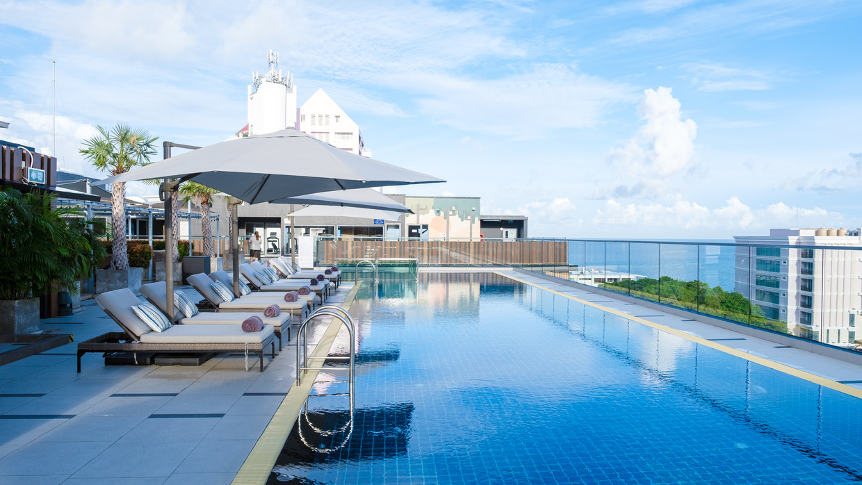 Courtyard Marriott hotel Pattaya Thailand. Rooftop swimming pool at a luxury hotel